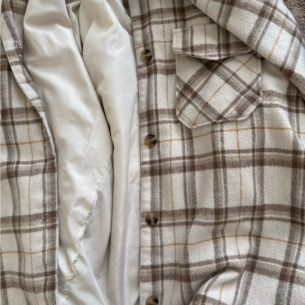 Thread & Supply Cream and Brown Plaid Shacket - Picture 4 of 4